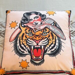 Artistic Pin-up Girl and Tiger Print Cushion Cover